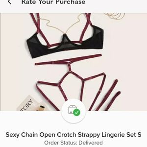 Sexy Chain Open Crotch Strappy Lingerie Set S